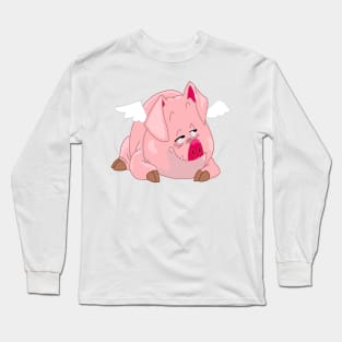 Lazy Pig Cartoon Design Long Sleeve T-Shirt